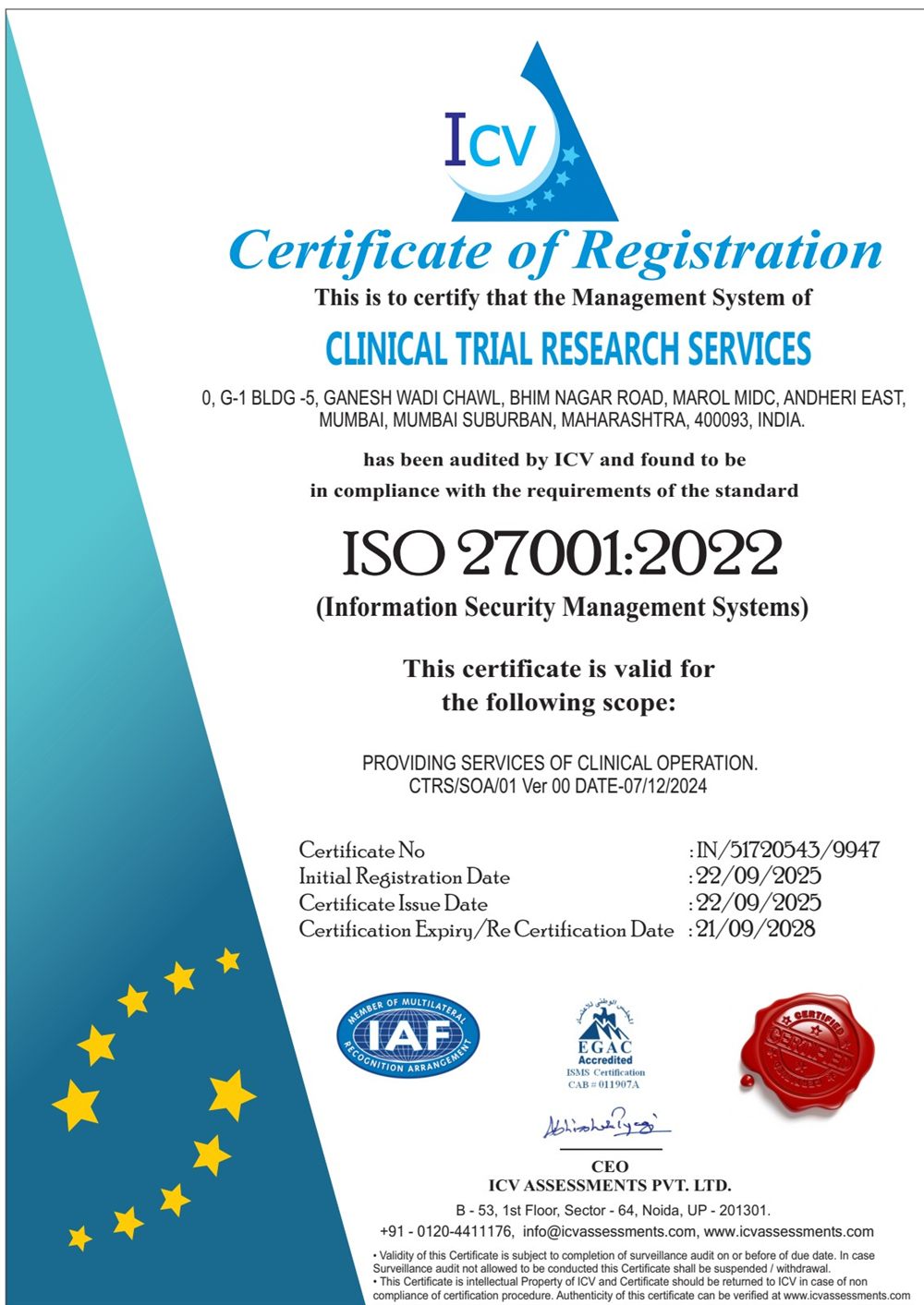 ISO 27001:2022 certificate